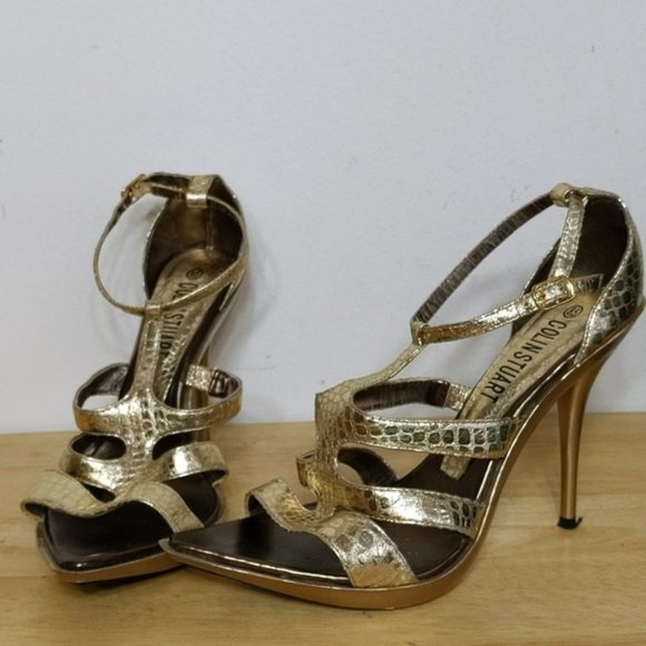 Colin Stuart Shoes - Colin Stuart Metallic Gold Stiletto Strappy Heels Shoes